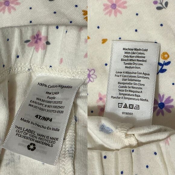 Girls Snug-Fit 2-Piece Pajama Set Size 4T Cream with Purple Owl & Flower Print - Picture 9 of 9